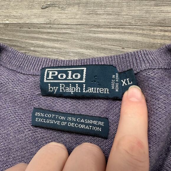 Vintage 90s Polo Ralph Lauren Purple Mens XL Mini Pony Cashmere Knit Sweater - Picture 6 of 10